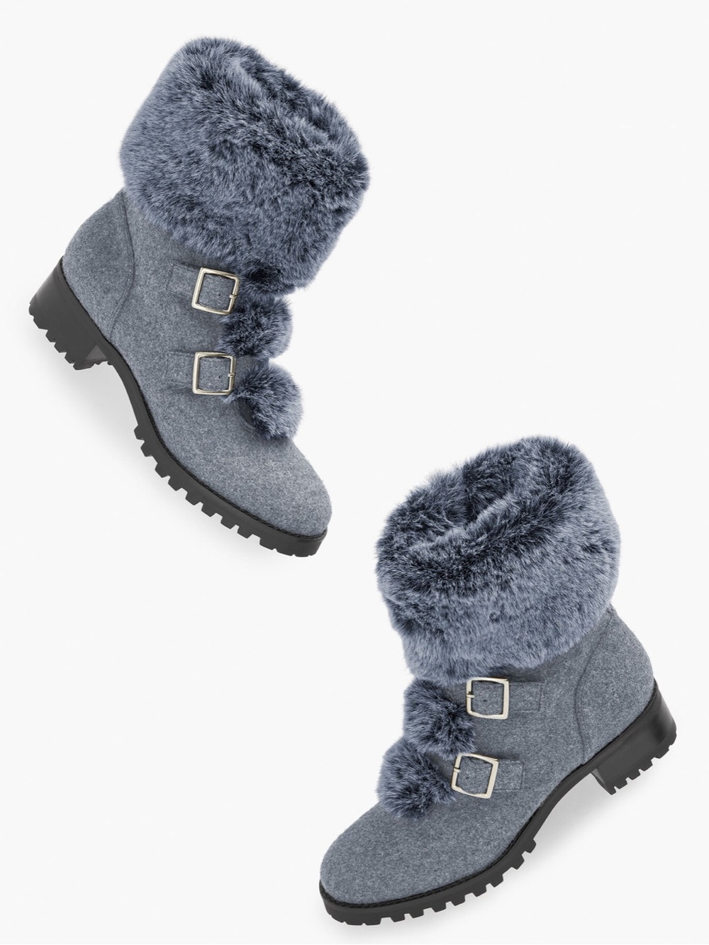 NEW Talbots TISH BUCKLE FAUX FUR TRIM FLANNEL ANKLE BOOTS